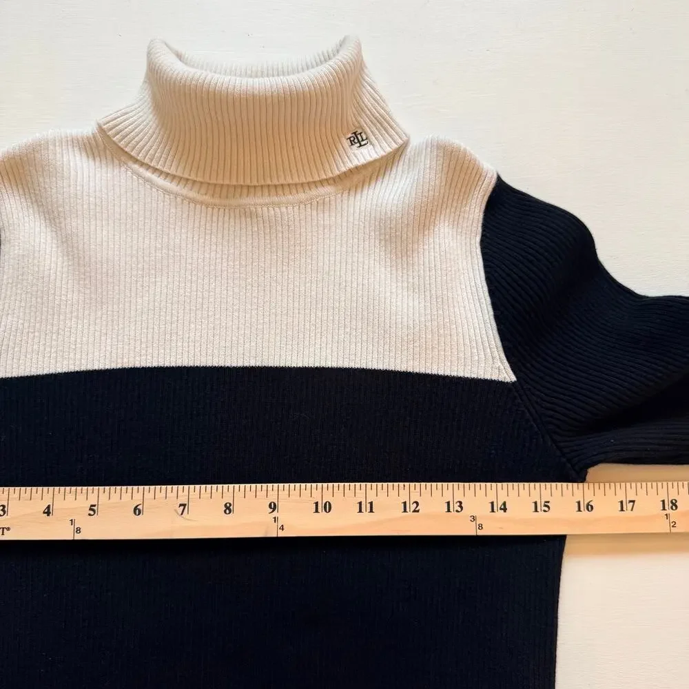 Vintage Lauren Ralph Lauren Colorblock Turtleneck Sweater Black White RLL Large
